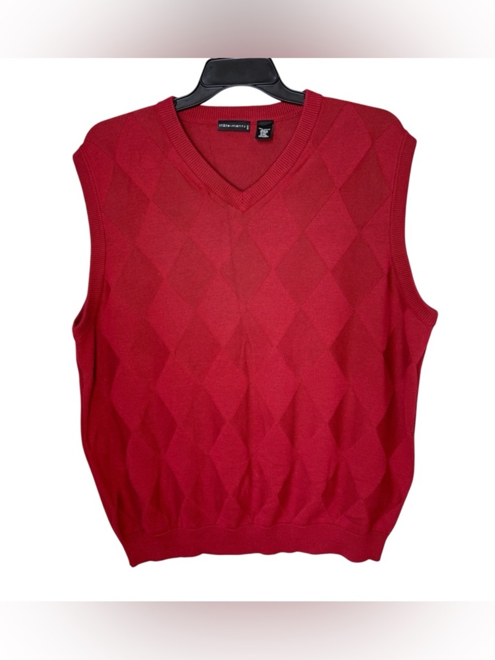 STATEMENTS BT Men’s Cotton Diamond Pattern Lightweight Red Sweater Vest Sz XXL